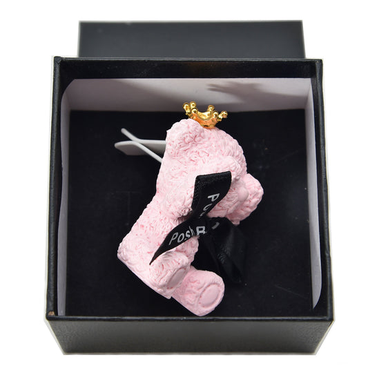 Pink Flower Bear with a Gold crown in a Black gift box